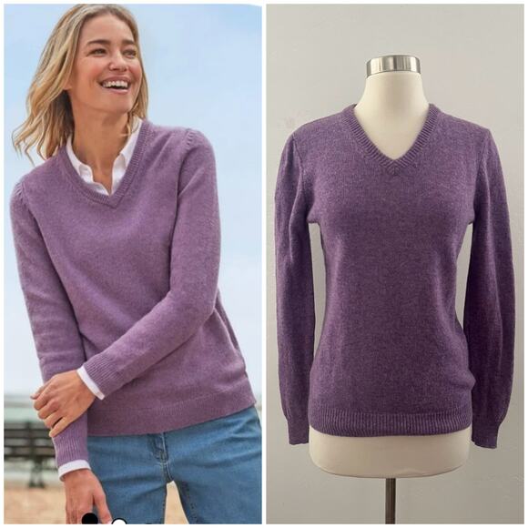 WoolOvers Lambswool Knit Sweater V-Neck Pullover Minimalist Preppy Purple Small - Picture 1 of 10